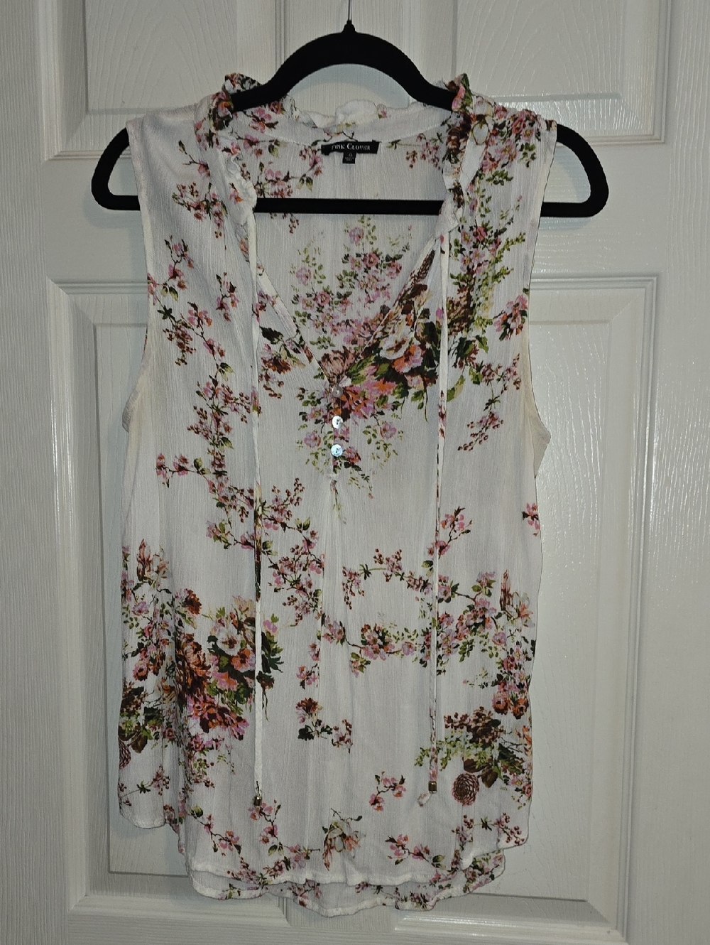 Pink Clover White Floral Tie-Neck Sleeveless Camisole‎